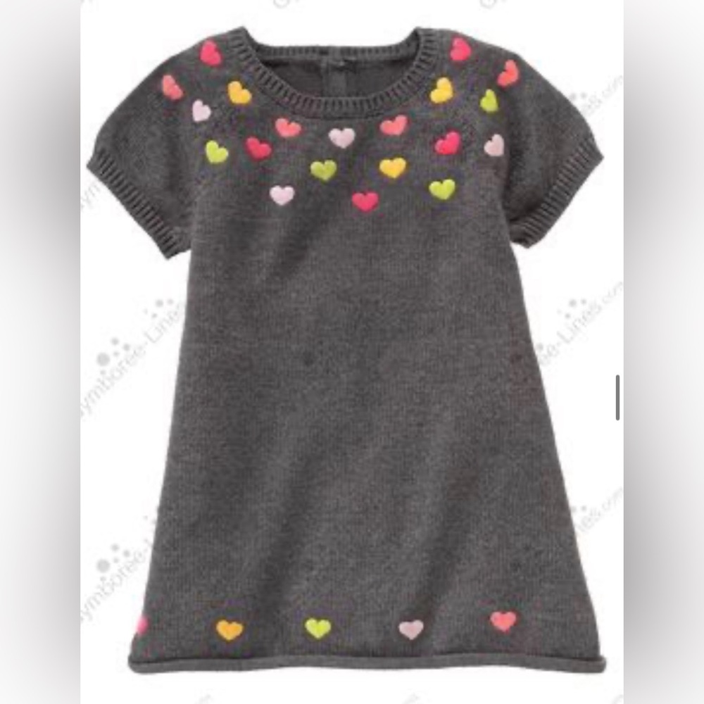 Y2K Vintage July 2009 Gymboree Charcoal Grey Heart Print Sweater Dress RARE